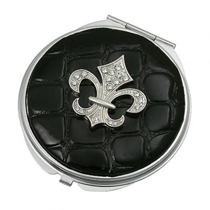 Compact Mirror - 12 PCS - Fleur De Lis Charm w/ Croc Embossed - MR-GM1264BK